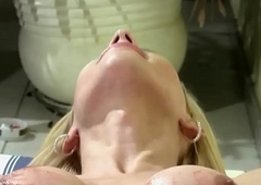 Shegirl with big prick discharges jizz load encompassing over her belly