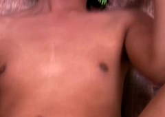 Filipino femboy prevalent white bikini is blinking coupled with tugging off