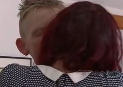 Off colour redhead lady-boy gets her asshole rammed on hammer away bed