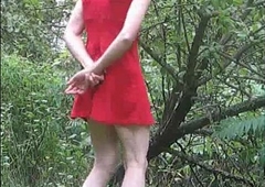 Outdoor yon a red dress