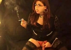 Smoking Shemale t-girl Michelle Love pleasuring yourselves smoking and stroking1