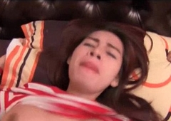 Legal age teenager ladyboy milks her dick and likes ass fucking