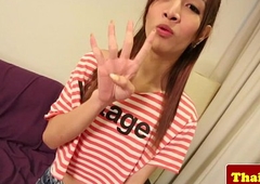 Thai skinny tgirl with braces jerks